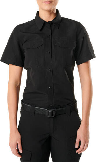 5.11 Women's Tactical Fast-Tac Short Sleeve Shirt in Black with front patch pockets